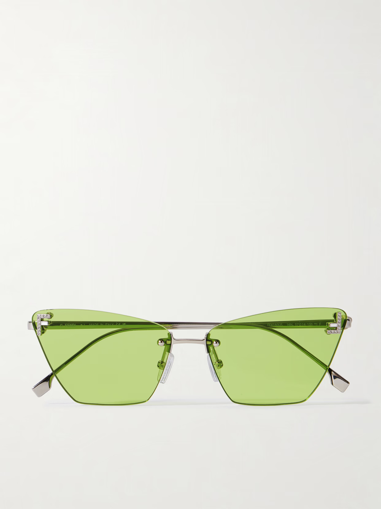 Fendi Eyewear - Rimless Cat-eye Crystal-embellished Silver-tone Sunglasses - Green | NET-A-PORTER (US)