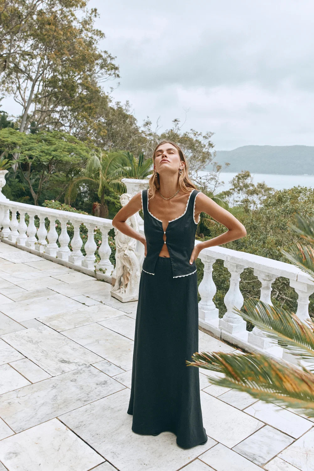 Ena Linen Bias Cut Maxi Skirt Black | VRG Grl
