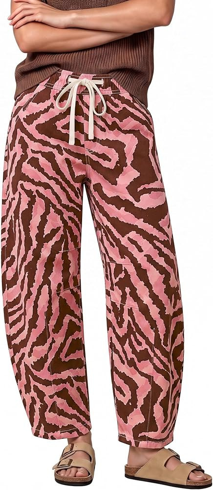 GRAPENT Barrel Jeans for Women High Waisted Pull On Baggy Zebra Print Pants | Amazon (US)