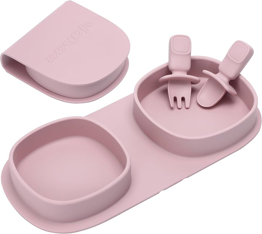 Toddler Plates Travel Essential on the go,Baby Plates with Forks and Spoons Self Feeding 6 months... | Amazon (US)