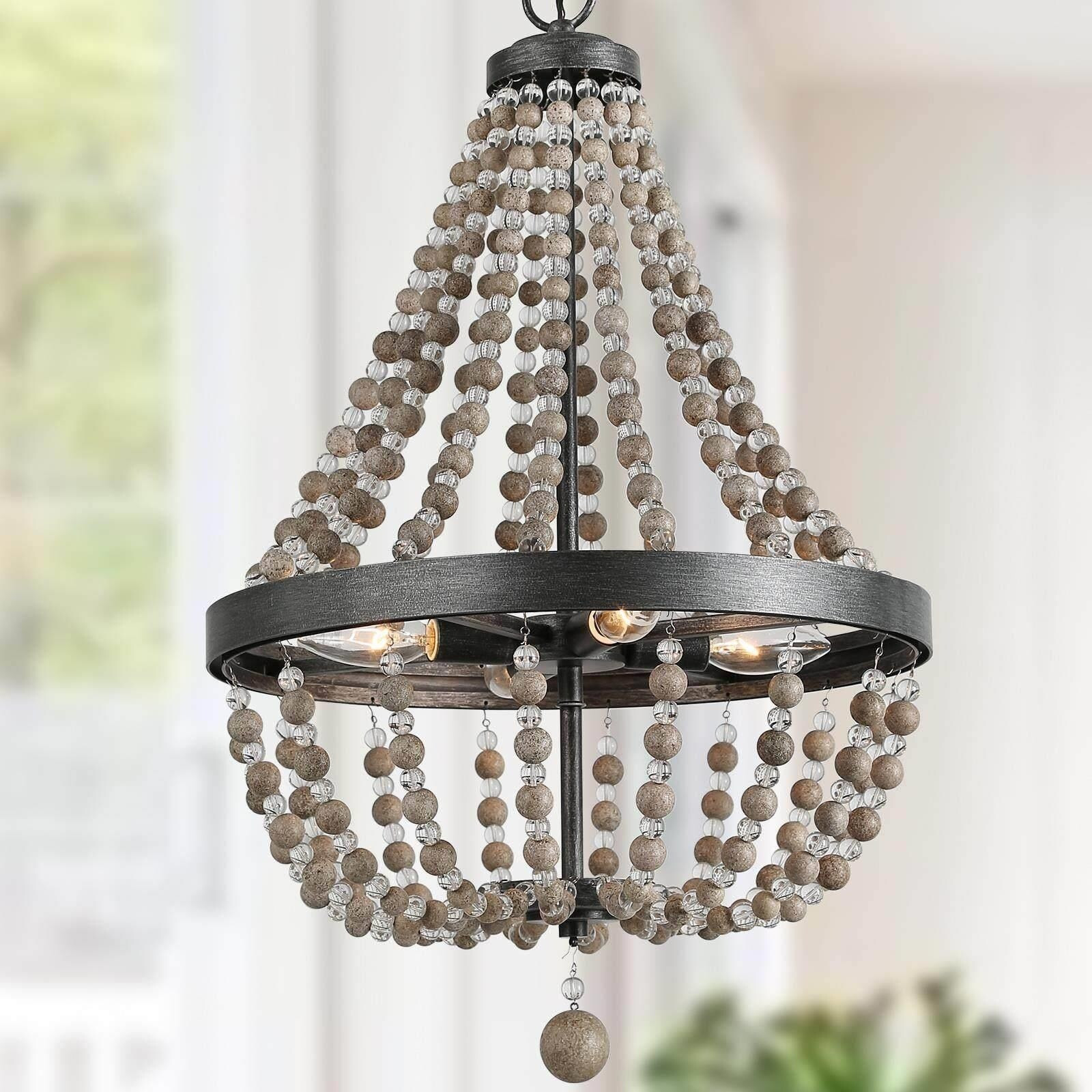 The Gray Barn Modern Farmhouse 4-Light Wood Beads Chandelier Bohemian Empire Hanging Pendant - W16.1 | Bed Bath & Beyond