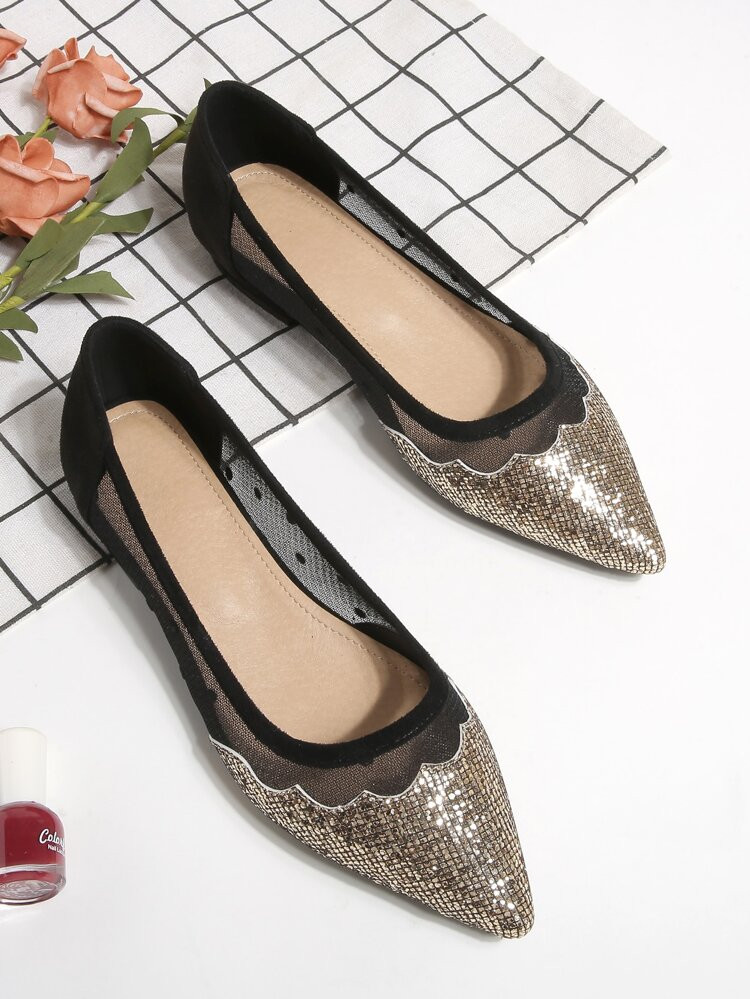 Sequins Decor Mesh Panel Flats | SHEIN