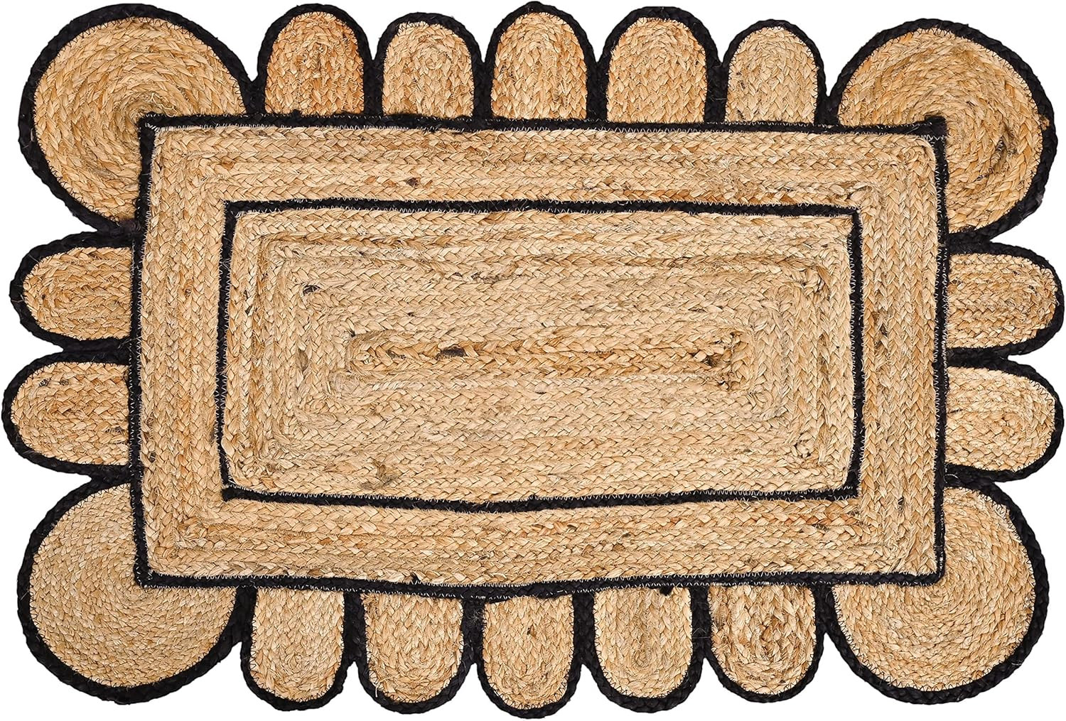 KLAVATE Scalloped Multi Border Decor Braided Jute Collection Classic Quality Made Natural Hand Wo... | Amazon (US)