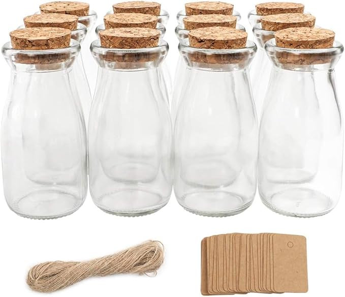 CUCUMI 12pcs 3.4oz Small Glass Jars with Lids, 100ml Candy Jars Potion Bottles with Cork, Mini Ja... | Amazon (US)