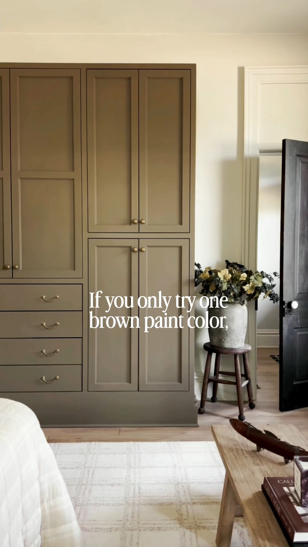 I get so many requests for this paint color. The perfect earthy brown with a hint of green, creating a cozy olive tone that feels classic.
And would you believe this cabinet started as IKEA? We used IKEA pax cabinet bases, then cased it in solid wood, and added solid wood doors. I’ll share all this in another post. I’ll  link the hardware and cabinets we used as well 🤎 color: broccoli brown by farrow & ball. FYI- it is NOT a color match. 

#LTKHome #LTKSaleAlert