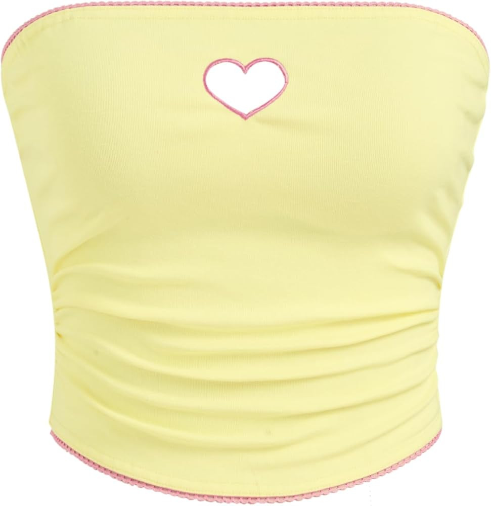 CIDER X Polly Pocket - Women's Cute Heart Cutout Tube Top Trendy Strapless Summer Crop Top | Amazon (US)