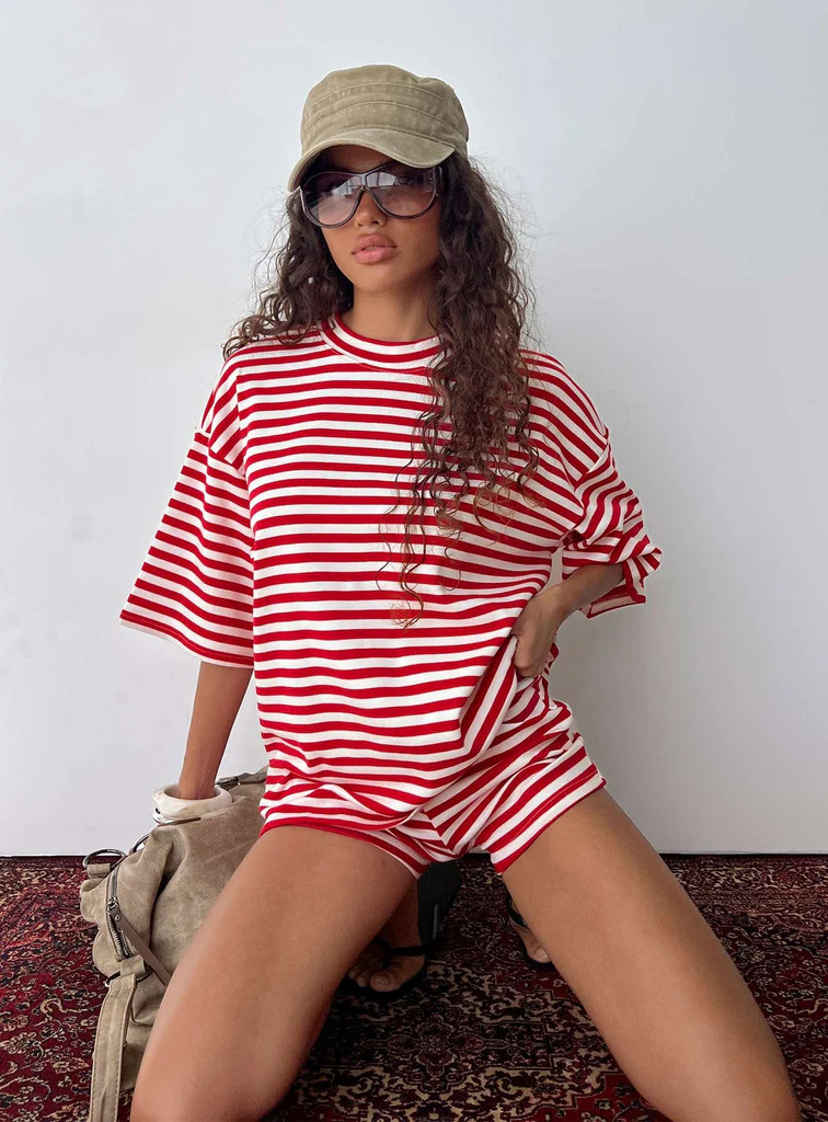 Bryanne Short Sleeve Top Red Stripe | Princess Polly US