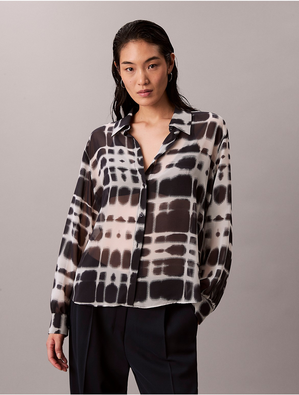 Calvin Klein Women's Chiffon Printed Classic Button-Down Shirt - Multi - XS | Calvin Klein (US)
