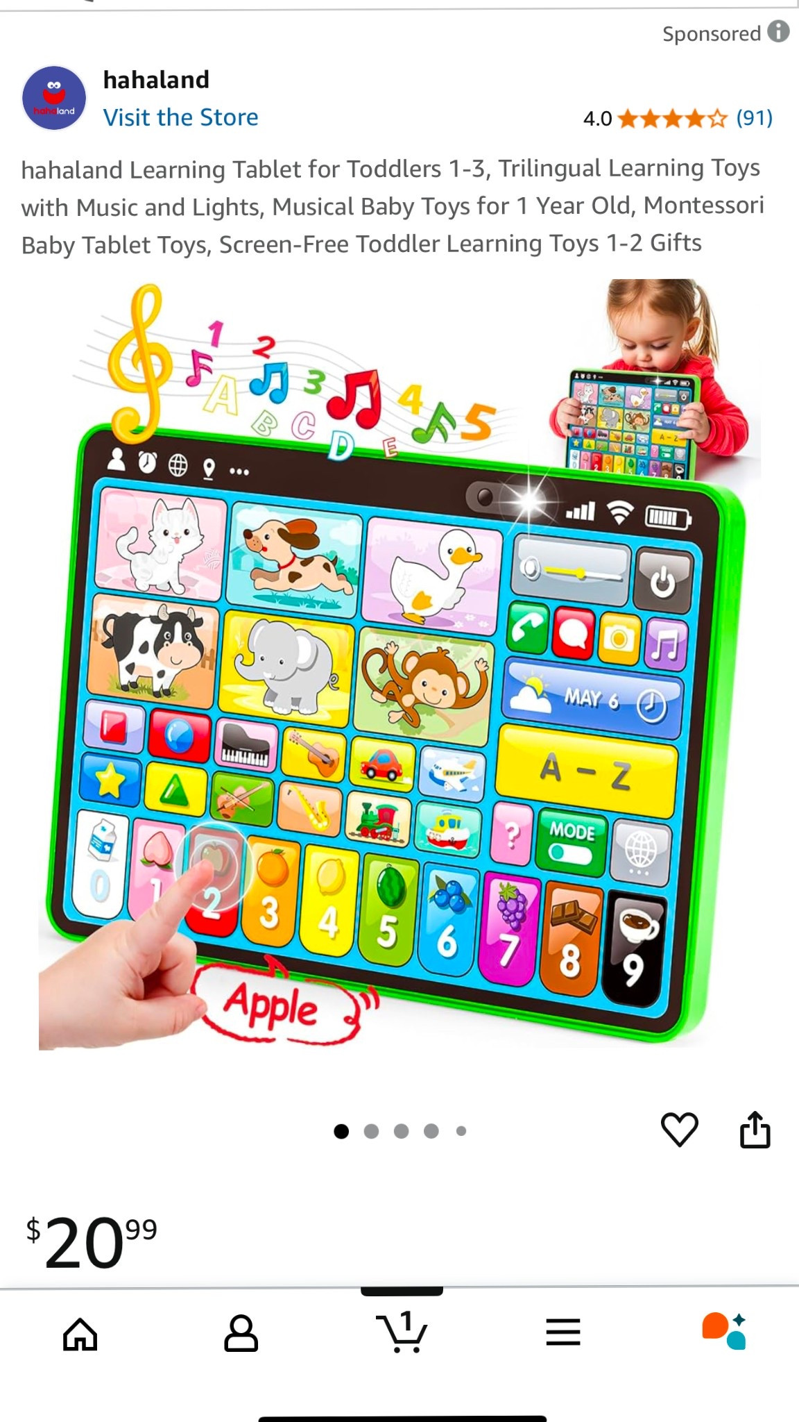 hahaland Learning Tablet for Toddlers 1-3, Trilingual Learning Toys with Music and Lights, Musical Baby Toys for 1 Year Old, Montessori Baby Tablet Toys, Screen-Free Toddler Learning Toys 1-2 Gifts 