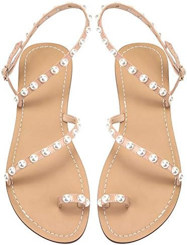 ZhuLinFeng Women'S Wedding Flat Sandals, White Lace Sandals, Beach Sandals, Wedding Party Dress W... | Amazon (US)