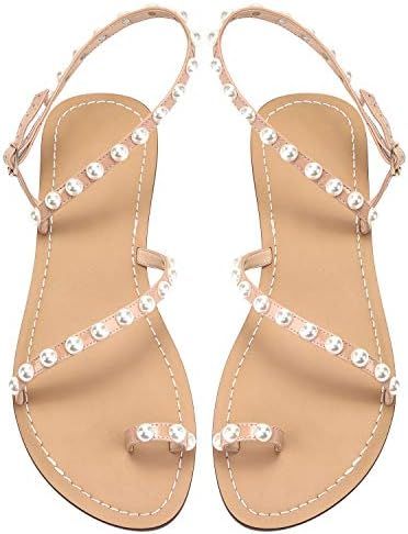 ZhuLinFeng Women'S Wedding Flat Sandals, White Lace Sandals, Beach Sandals, Wedding Party Dress W... | Amazon (US)