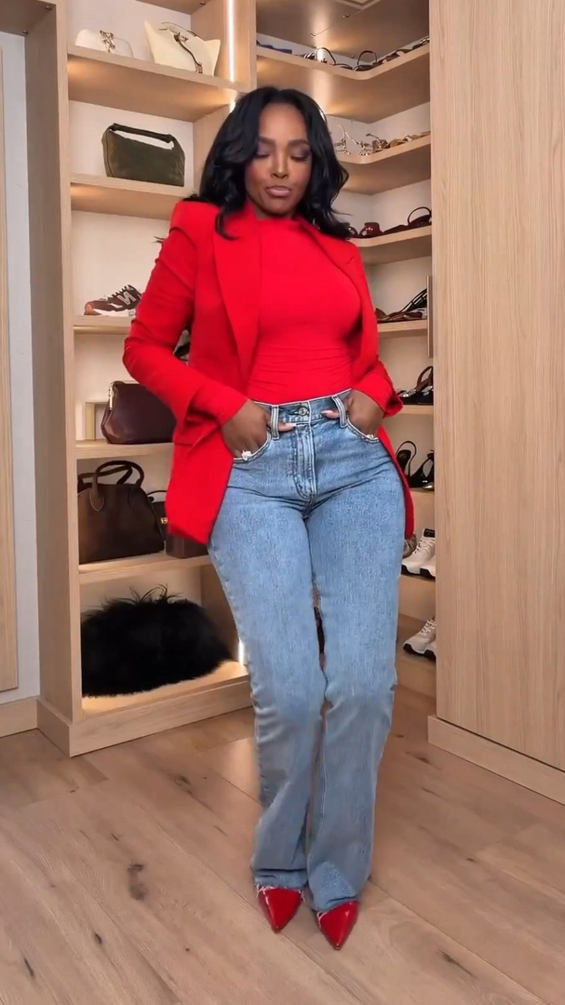 Red done right ❤️ This look is all about confident color, clean lines, and pieces you’ll wear way beyond Valentine’s Day. The bold blazer instantly elevates denim while keeping it effortless and modern.

Perfect for date night, dinner plans, girls’ night, or a dressed-up casual moment.

📏 Sizing & Fit  
Blazer: Size Small  
Top: Size Small  
Jeans: 27 Long (or 4 Long)  
Shoes: True to size  
Measurements: 5'4" | 138 lbs | 34D bust | 27" waist | 40" hips  

Tap to get details and recreate this look — it’s one of those outfits that works now and later, so the cost per wear keeps dropping.

Follow me on Instagram and YouTube @kirasfashionfinds

#LTKValentine #LTKgrwm