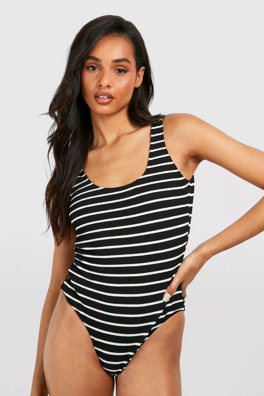 Tall Crinke Stripe Scoop Swimsuit | boohoo (US & Canada)