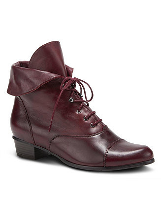 Spring Step Galil Polished Leather Lace-Up Bootie with Fold-Over Cuff and Stacked Heel - Macy's | Macy's
