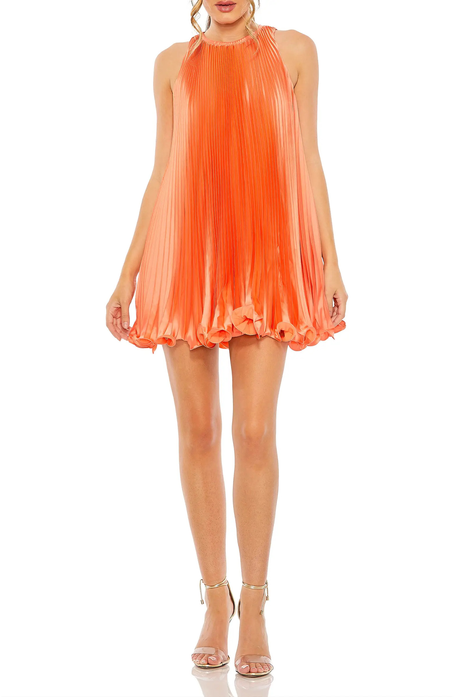 Pleated Halter Neck Flowy Mini Trapeze Dress | Nordstrom