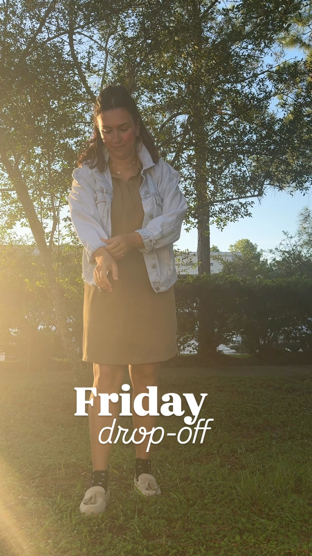 work outfit 
Sharing similar dresses. 
Oversized denim jacket - sharing similar!
Socks 
Work shoes - TTS! 
Hoops 

#LTKShoeCrush #LTKMidsize #LTKWorkwear