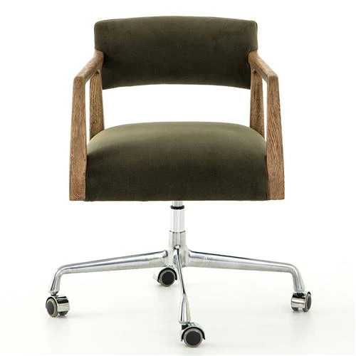 Pia Mid Century Modern Green Upholstered Velvet Swivel Office Chair | Kathy Kuo Home