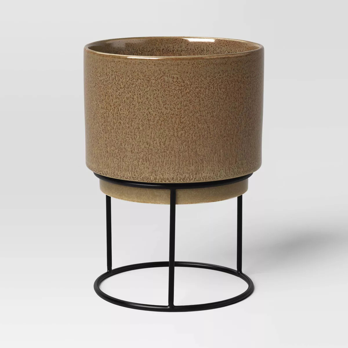 Medium Ceramic Glazed Indoor Outdoor Planter Pot with Stand Ivory 6.1"x6.1"x8.15" - Threshold™ | Target