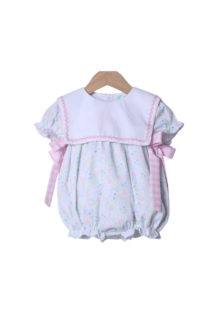 Sweet Bunny Floral Scalloped Bib Bubble | The Smocked Flamingo