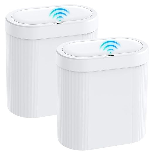 2 Pack 5 Gallon Bathroom Trash Can with Lid, Automatic Motion Sensor White Trash Can, Touchless S... | Amazon (US)