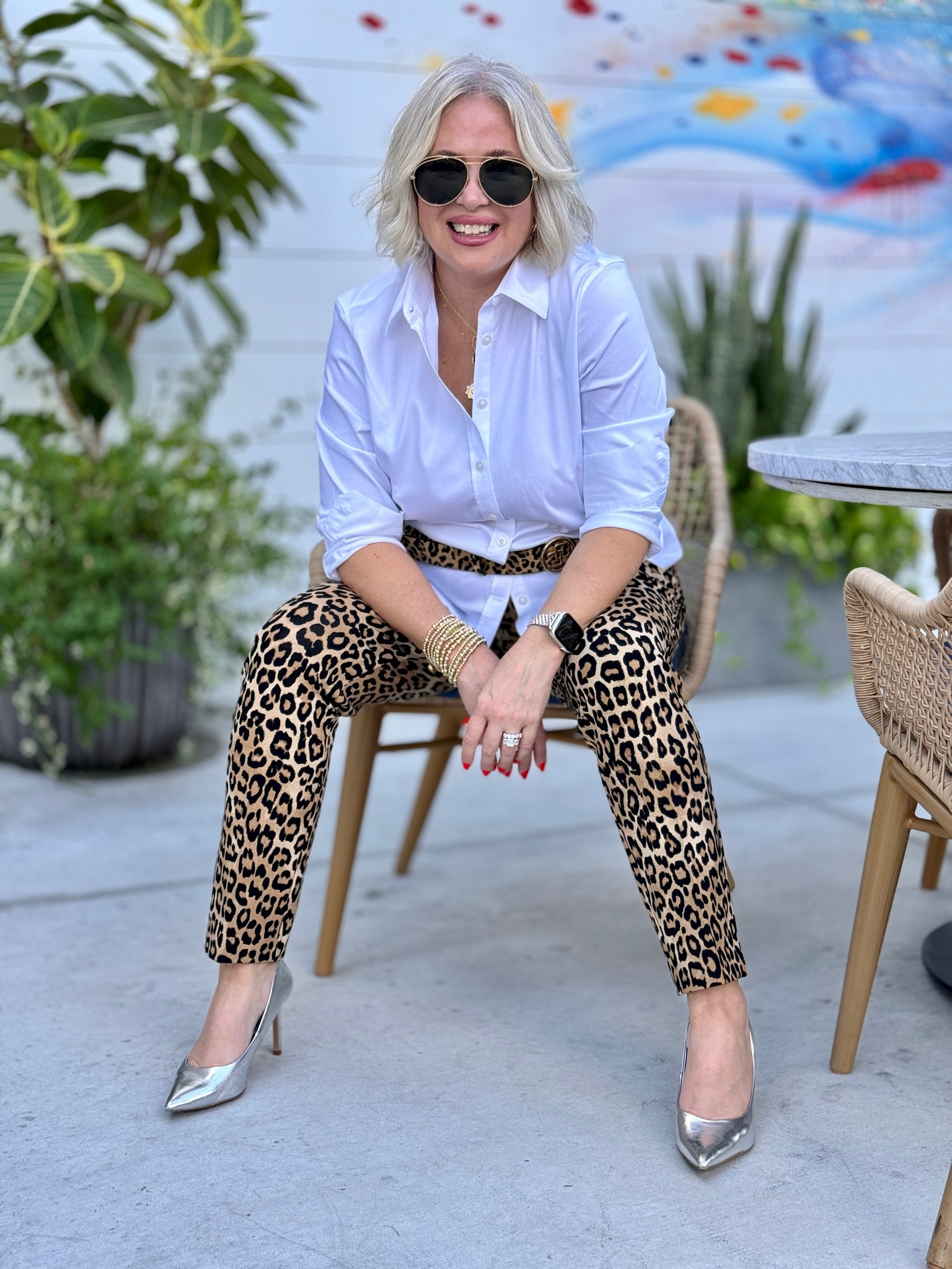 Extra fun fall look with these leopard pants and belt! Dress it up with a crisp white shirt. On trend for fall! 

Shirt size - 2
Pants size - 1.5

#LTKOver40 #LTKMidsize #LTKSeasonal