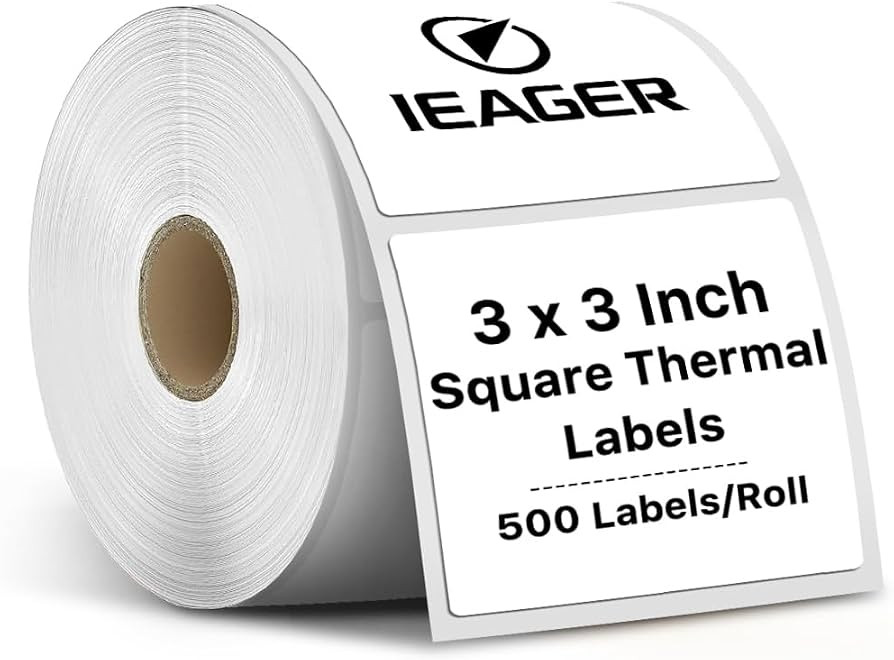 iEager White Square Thermal Label Stickers, 3" x 3" Self-Adhesive Square Direct Thermal Labels wi... | Amazon (US)