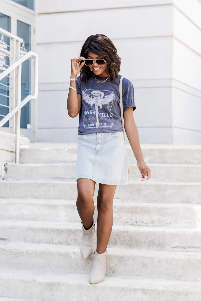 Nashville Music City Midnight Navy Graphic Tee | Pink Lily