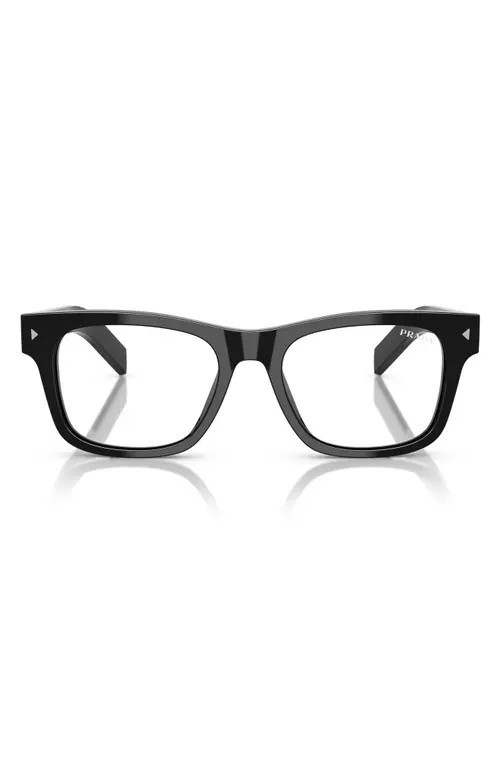Prada 55mm Rectangular Blue Light Blocking Glasses in Black/clear Blue Light at Nordstrom | Nordstrom