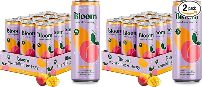 Bloom Nutrition Sparkling Energy Drink, Peach Mango | Zero Sugar | 180mg Caffeine | For Focus | 2... | Amazon (US)