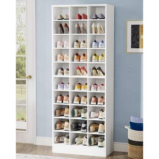 70.86 in. H x 25.6 in. W White 30-Pairs Tall Shoe Storage Cabinet, 10-Tier Shoe Rack for Entryway | The Home Depot