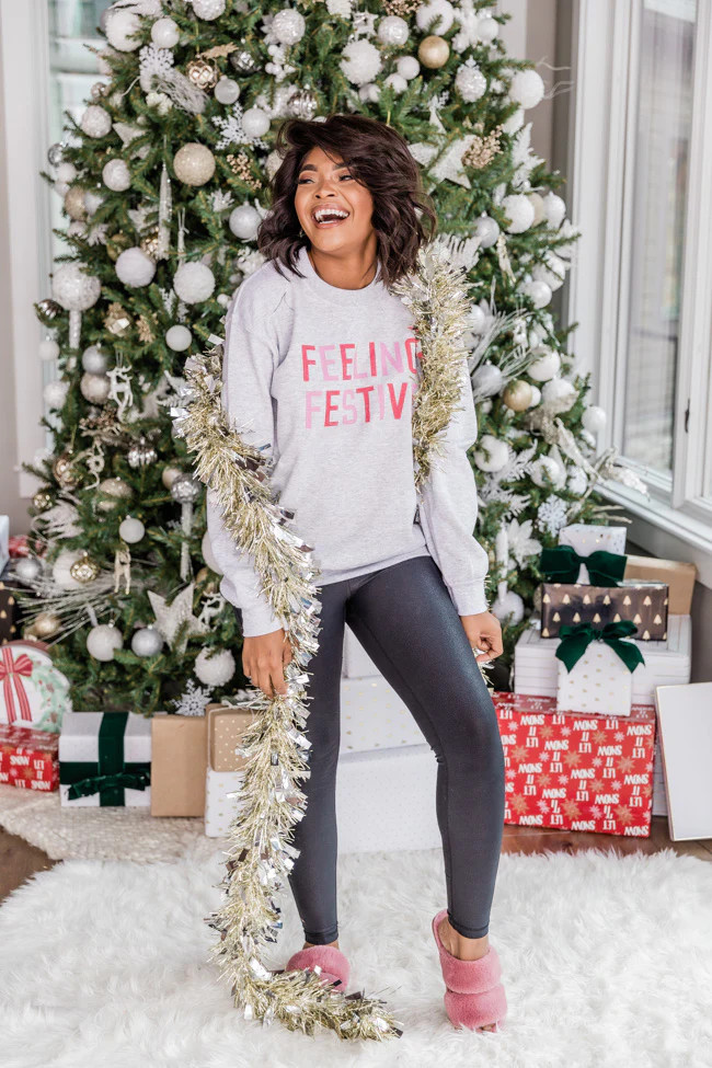 Feeling Festive Graphic Ash Sweatshirt | The Pink Lily Boutique