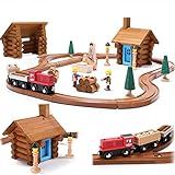Amazon.com: SainSmart Jr. Wooden Train Set with Log Cabin, Toddler Building Blocks - 100 PCS Real... | Amazon (US)