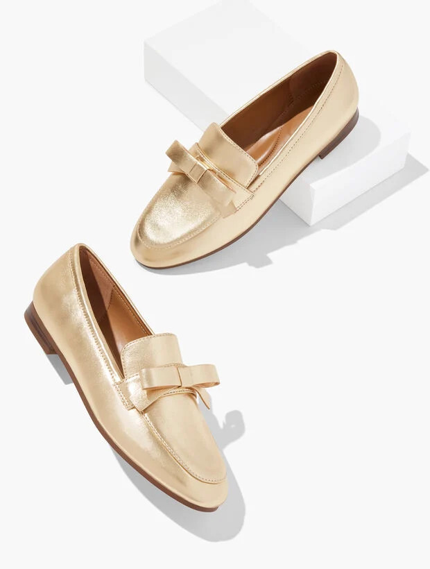 Katelyn Bow Metallic Nappa Loafers | Talbots