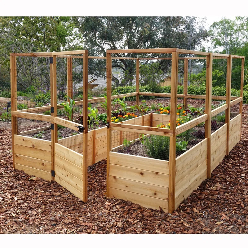 8 ft. w x 8 ft. D Cedar Garden in a Box with Deer Fence | Wayfair North America