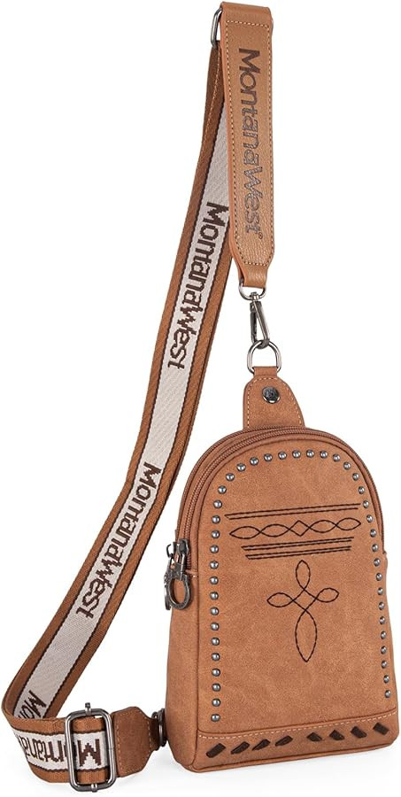 Montana West Longhorn Whipstitch Sling Bag with Guitar Strap Western Fanny Pack | Amazon (US)