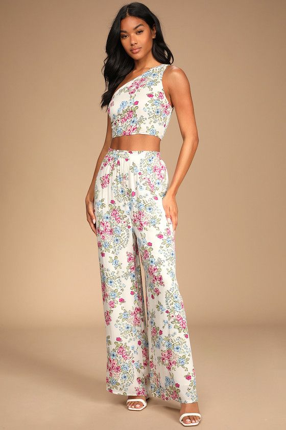 Florally Dreamy Ivory Floral One-Shoulder Two-Piece Jumpsuit | Lulus (US)