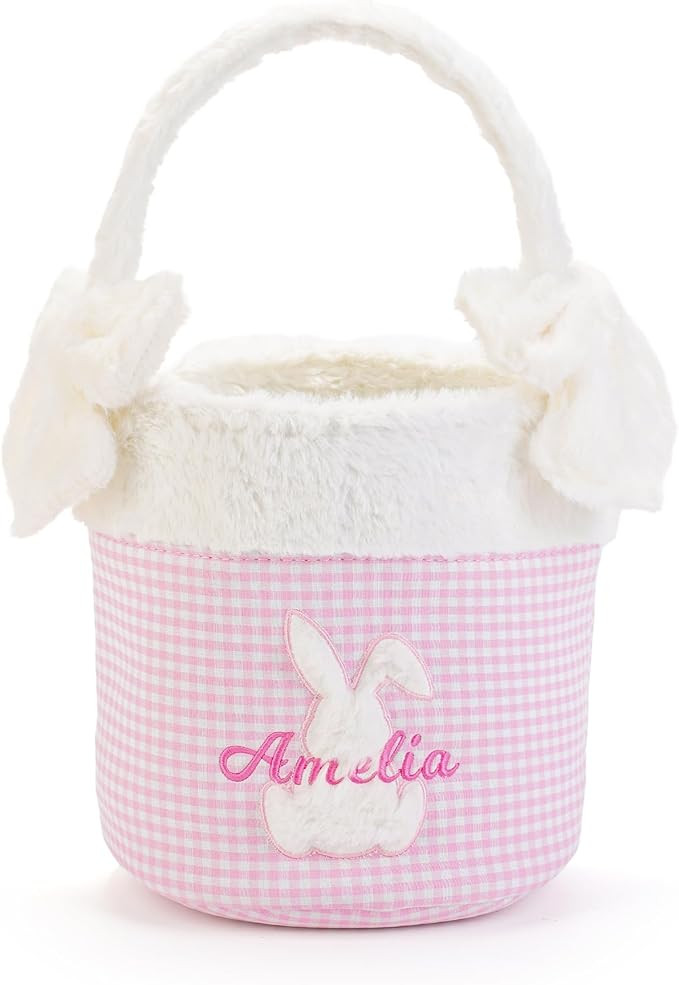 MT WORLD Toddler Easter Basket Personalized Easter Egg Bucket for Kids with Embroidered Name Bunn... | Amazon (US)