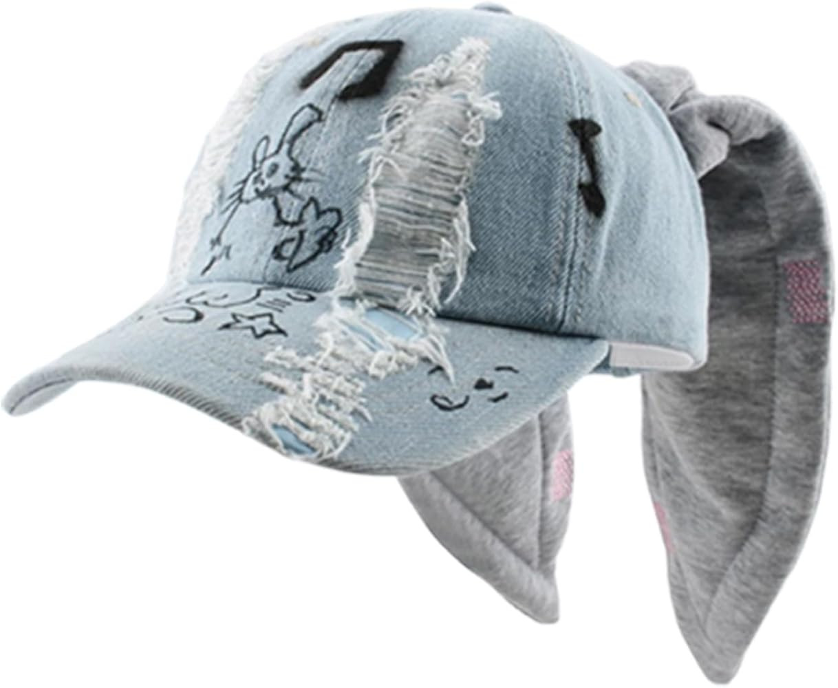 Y2k Hat Punk Hats Denim Bunny Hat Chains Distressed Baseball Cap Kpop Outfits Y2k Grunge Hats for... | Amazon (US)