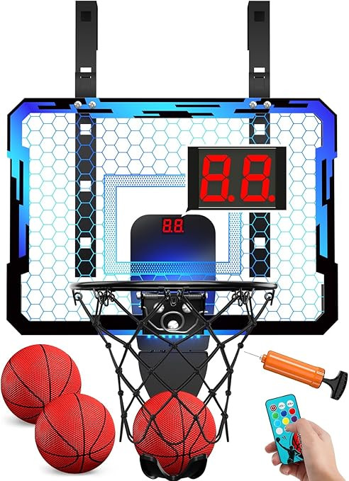 QDRAGON Indoor Basketball Hoop for Kids, Over The Door Mini Basketball Hoops with 7 LED Lighting,... | Amazon (US)
