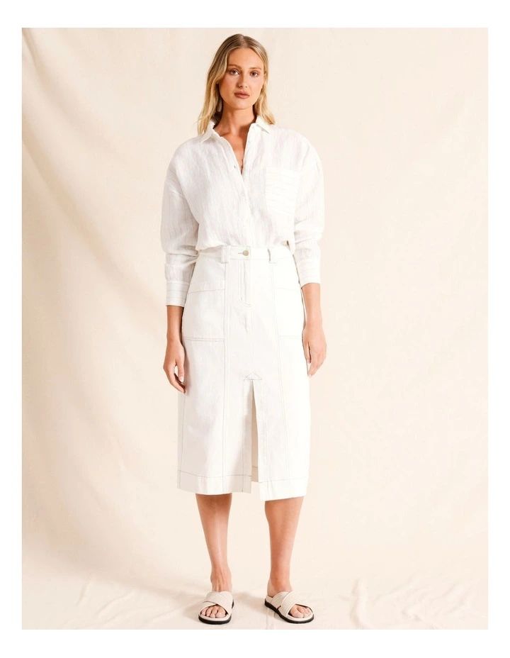 A-Line Split Front Denim Skirt in White | Myer