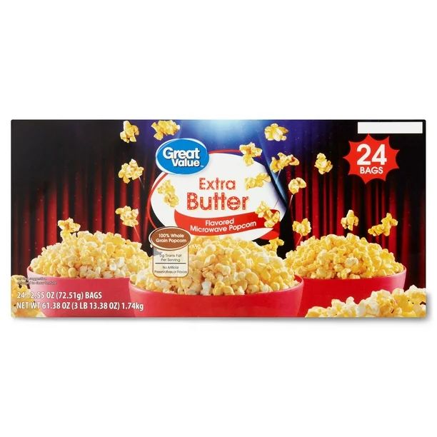Great Value Extra Butter Microwave Popcorn, 2.55 Oz, 24 Count | Walmart (US)