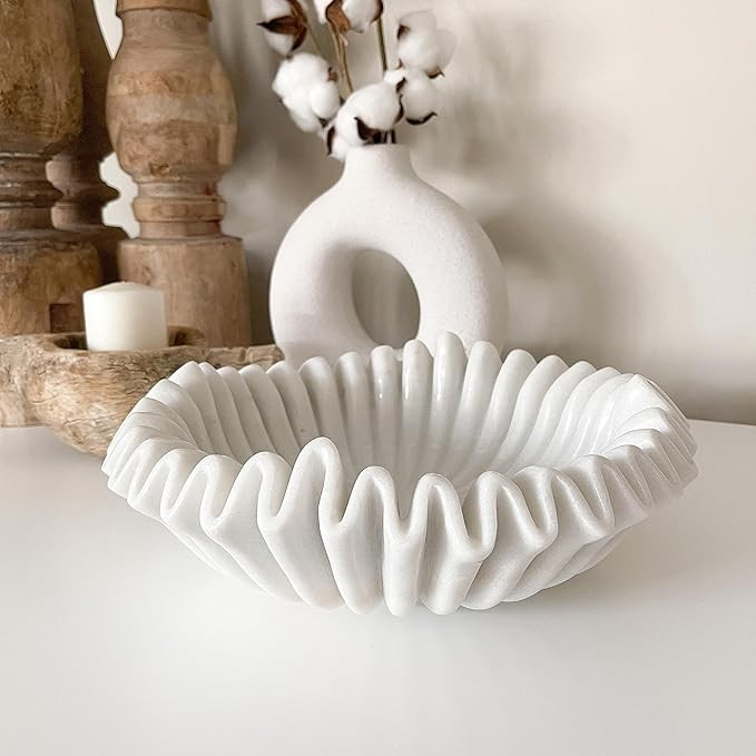 Marble Fluted Bowl (6 Inches), Marble Ruffle & Scallop Bowls, Decorative Fruit & Jewelry Display,... | Amazon (US)