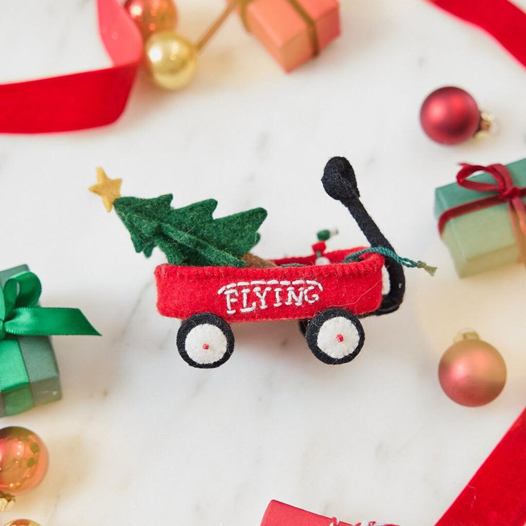 Little Red Wagon with Tree Ornament, Handmade Felt Holiday Gift, Vintage Farmhouse Keepsake, Clas... | Etsy (US)