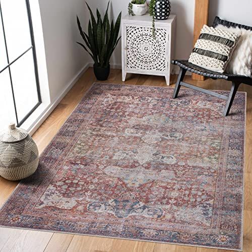 Georgia Collection Elki Machine Washable Area Rug - Oriental Persian Floral Faded Style - Living ... | Amazon (US)