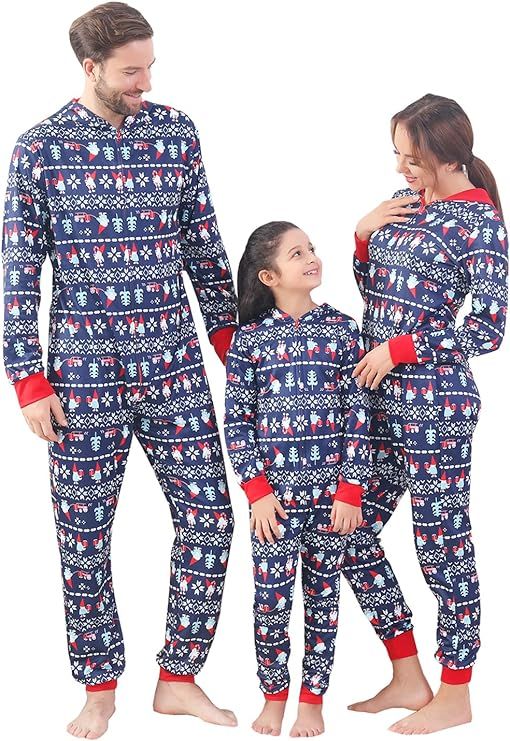 Matching Family Pajamas Sets, Christmas Onesie Jumpsuit Zipper Soft PJ's Cute One Piece Printed T... | Amazon (US)