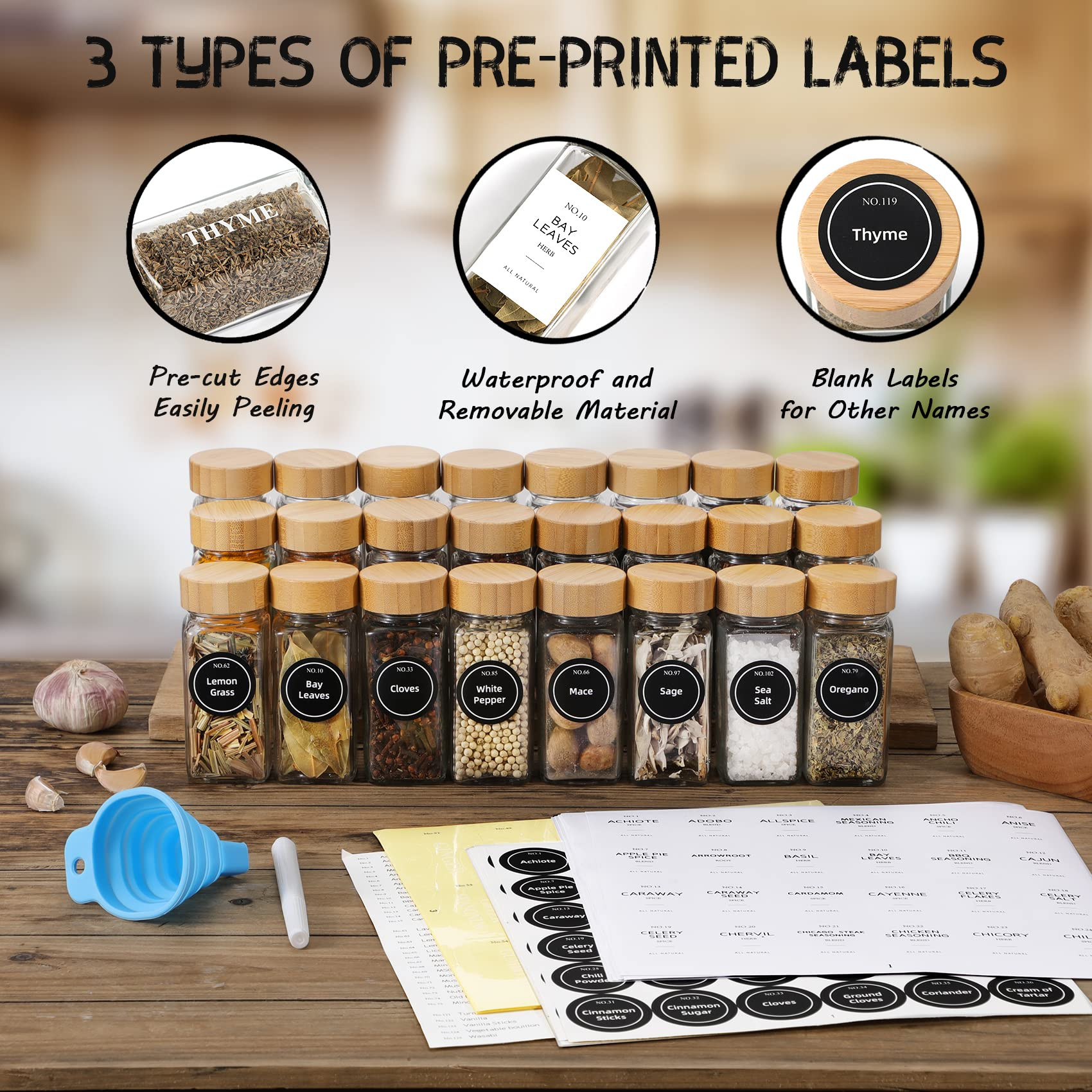 NETANY 36 Pcs Spice Jars with Labels - 4 oz Glass Spice Jars with Bamboo Lids, Minimalist Farmhou... | Amazon (US)