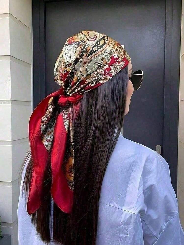 90x90CM Satin Square Scarf For Women - Lightweight Silk-Like Hair Wrap & Neck Scarf, Versatile Fashion Accessory For Daily Wear And Travel | SHEIN