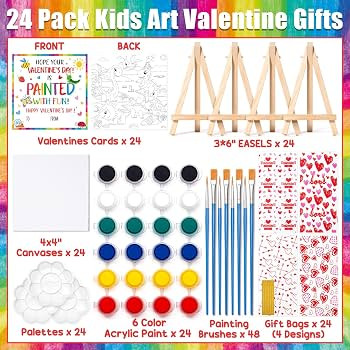 Valentines Day Gifts for Kids, 24 Set Mini Acrylic Paint Kit with Valentines Day Cards, Wood Ease... | Amazon (US)