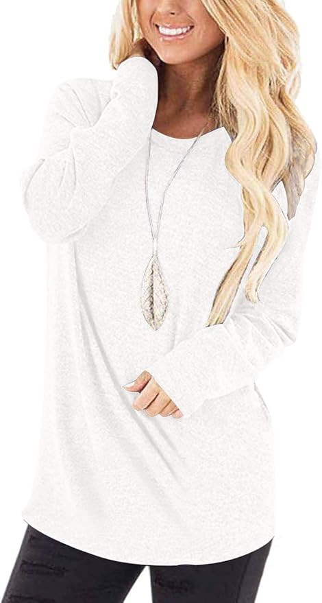 WNEEDU Women's Casual Long Sleeve Round Neck Loose Tunic T Shirt Blouse Tops | Amazon (US)