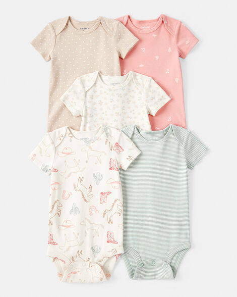 Baby Girl 5-Pack Cowgirl Print Cotton Multipack Bodysuits - White/Blue/Pink | Carter's Inc